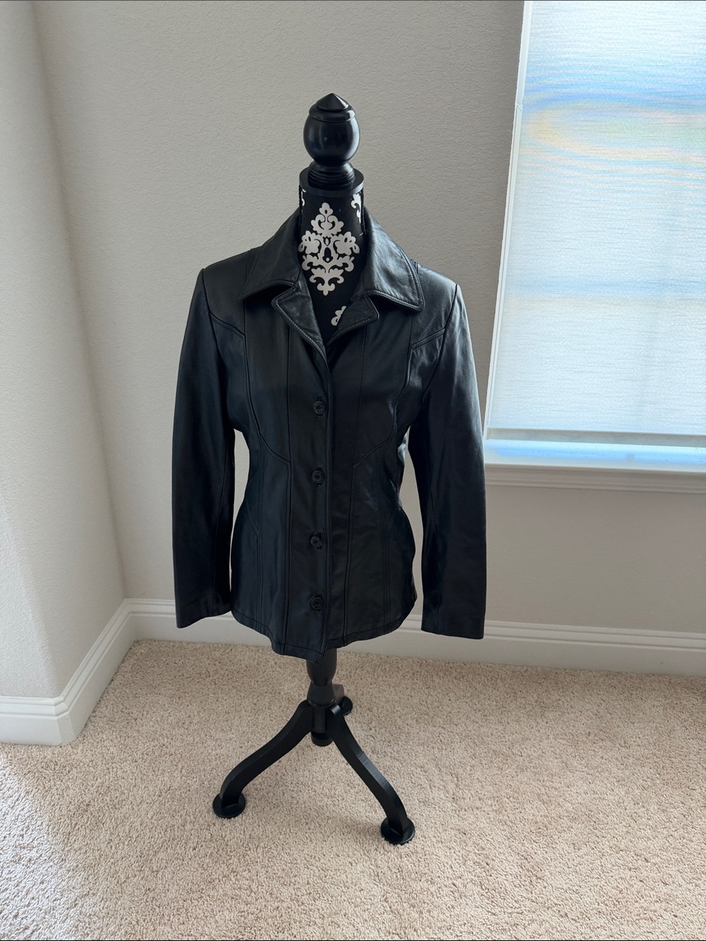 Maxima Black Leather Button-Front Jacket